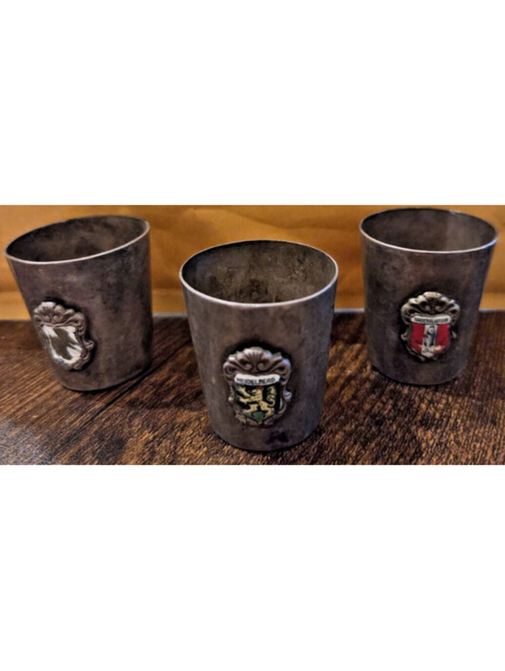 GERMAN Metal Shot Glass 1 3/8" Tall, Set of 3 Sought out by collectors VINTAGE!